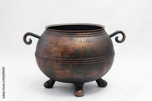 Halloween decoration steel cauldron on white background