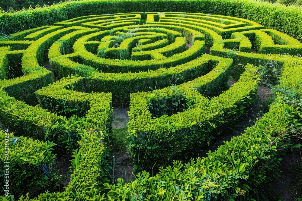 Hedge shaped into garden maze Hedge shaped into garden maze