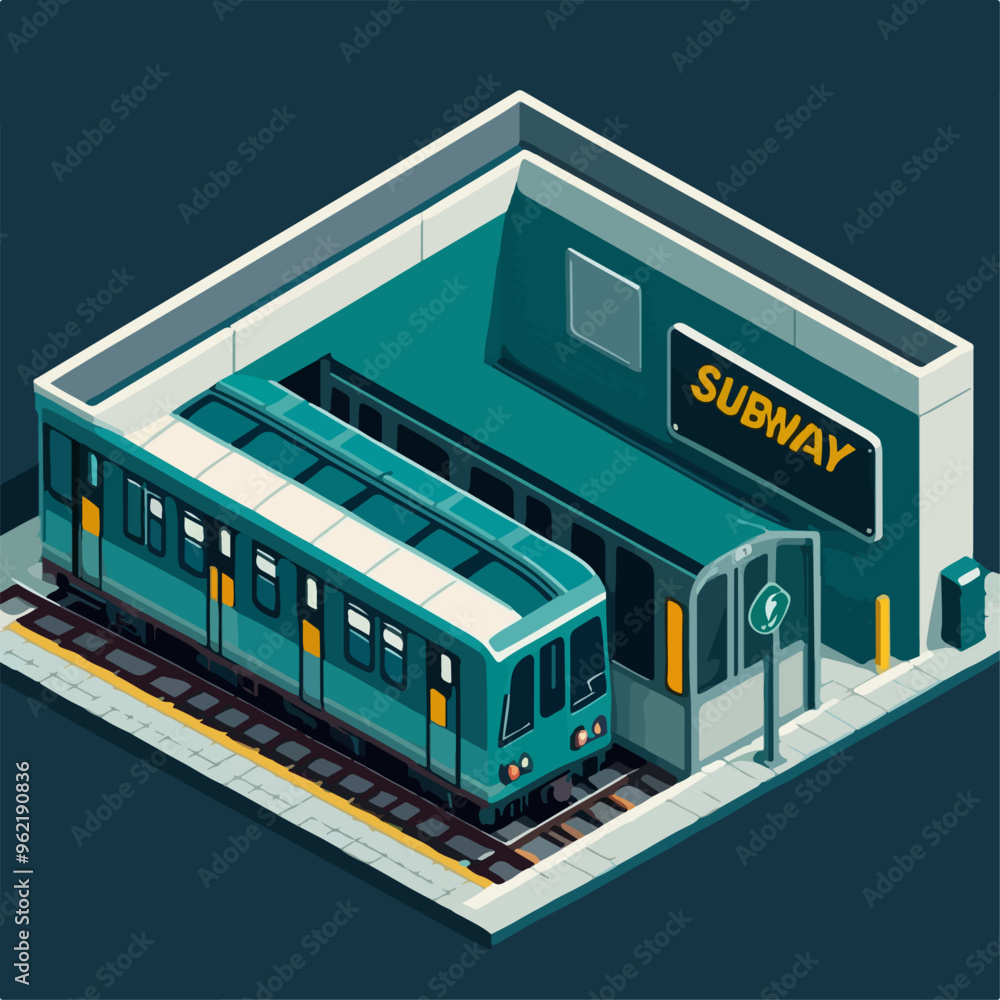 Modern Metro Train Car Isometric View Modern Metro Train Car Isometric View