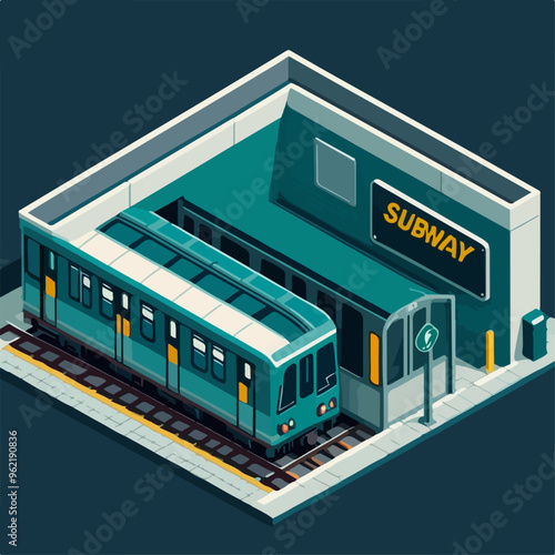 Modern Metro Train Car Isometric View