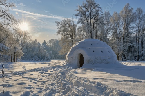 Igloo in winter forest