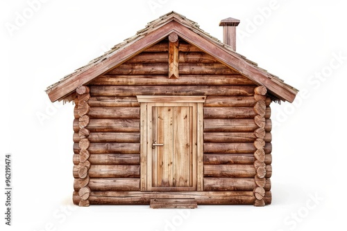 Isolated wooden shed or log cabin on white background