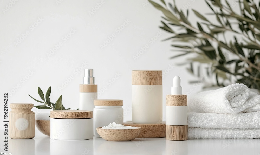 Nature-Inspired Skincare Products Display, AI generated illustration Nature-Inspired Skincare Products Display, AI generated illustration