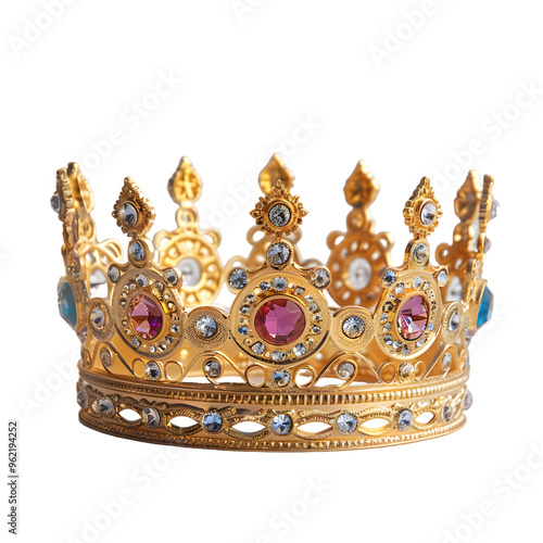 Classic king’s crown Isolated on white, a gold crown with gems