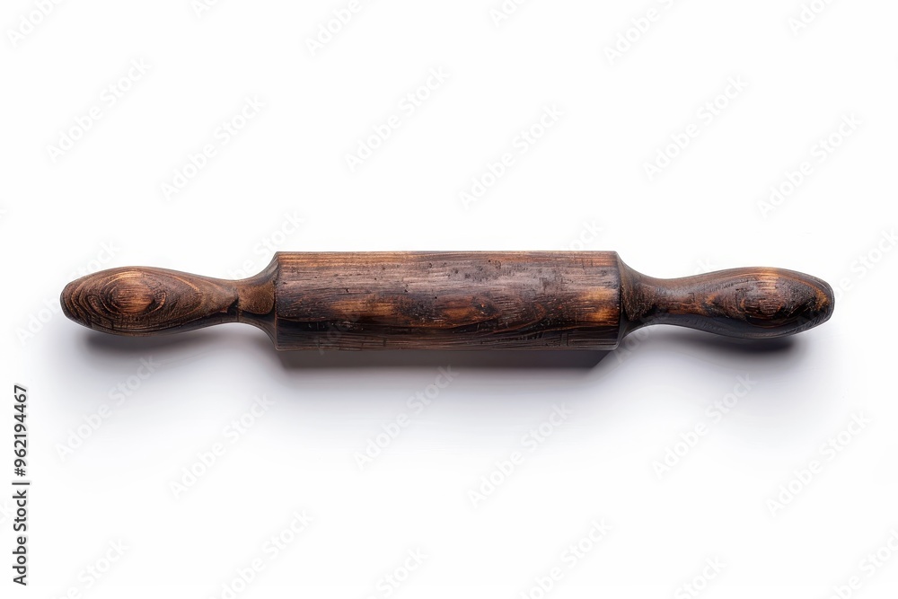 Top view of wooden rolling pin on white background Top view of wooden rolling pin on white background