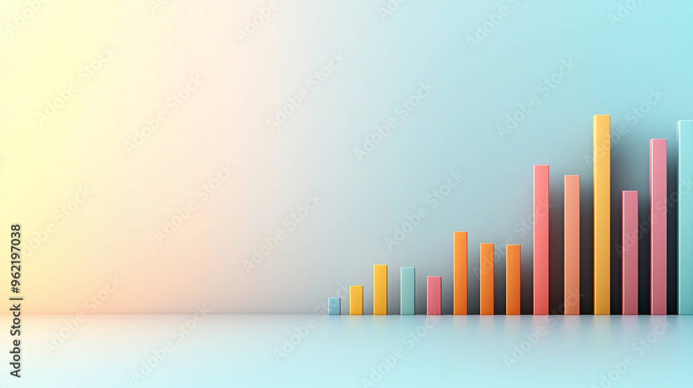 Geometric shapes in various heights representing statistical bars, set on a clean background Geometric shapes in various heights representing statistical bars, set on a clean background