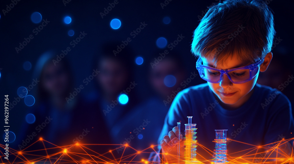 A student explaining their creative science project to a group. A student explaining their creative science project to a group.