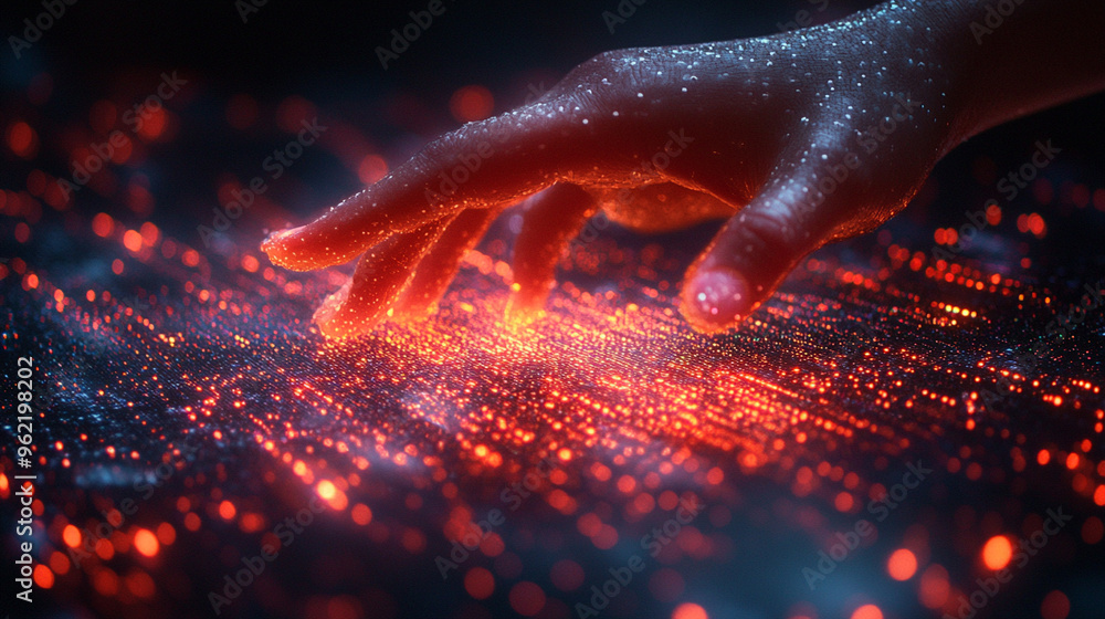 Professional touching a hologram in a futuristic digital environment, highlighting empty space for text, Professional touching a hologram in a futuristic digital environment, highlighting empty space for text,
