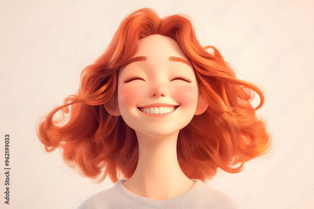 Joyful redhead smiling brightly, A cheerful redheaded cartoon character smiles warmly with eyes closed, expressing joy and happiness. The vibrant illustration exudes positivity and contentment. Joyful redhead smiling brightly, A cheerful redheaded cartoon character smiles warmly with eyes closed, expressing joy and happiness. The vibrant illustration exudes positivity and contentment.