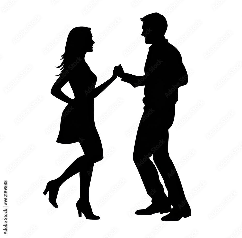 Black silhouette of a couple holding hands and dancing. Transparent background Black silhouette of a couple holding hands and dancing. Transparent background