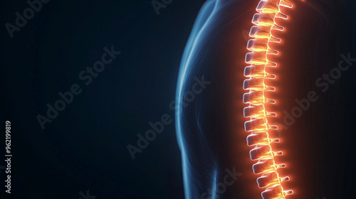 Visual representation of lower back pain with glowing vertebrae on an isolated background