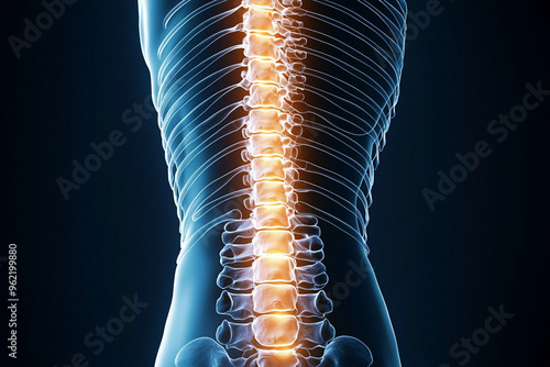 Visual representation of lower back pain with glowing vertebrae on an isolated background