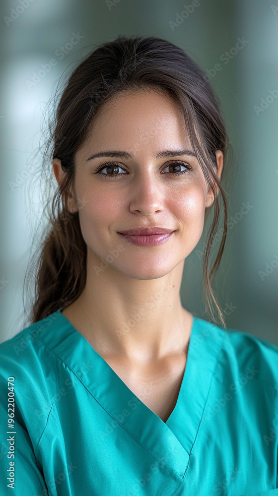 Minimalist portrait of an anesthesiologist with a calm expression, set against a neutral, blurred background Minimalist portrait of an anesthesiologist with a calm expression, set against a neutral, blurred background