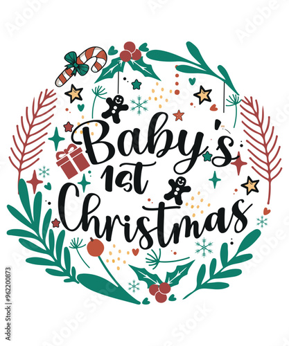 Baby,s 1st Christmas Retro T Shirt Design
