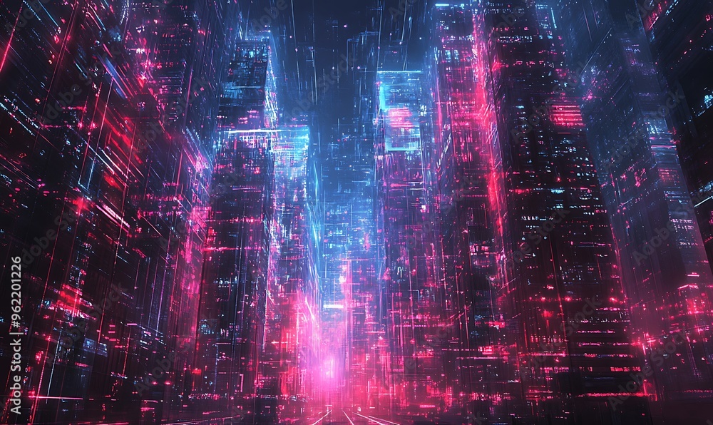 Obraz premium A Futuristic Cityscape Illuminated by Vivid Neon Lights