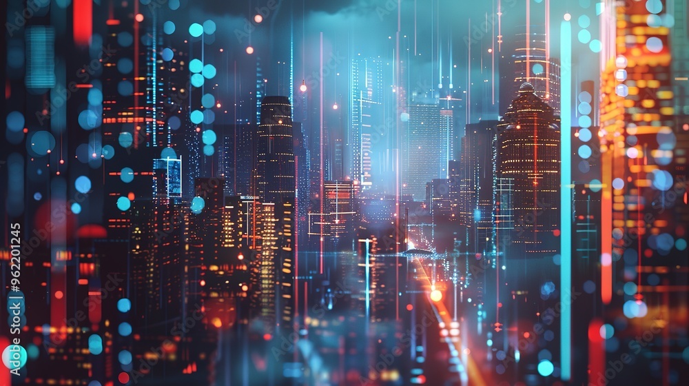 Concept of a smart city and telecommunication network. Abstract mixed media. Concept of a smart city and telecommunication network. Abstract mixed media.