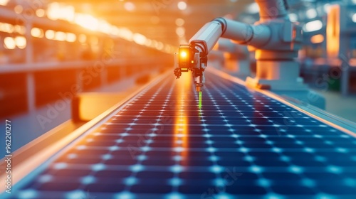 Wallpaper Mural Solar-powered robotic machinery in a factory setting, sustainable industrial automation, green manufacturing Torontodigital.ca