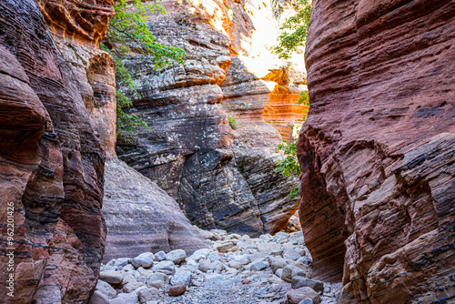 Hiking in a slot canyon at Zion National Park. photo