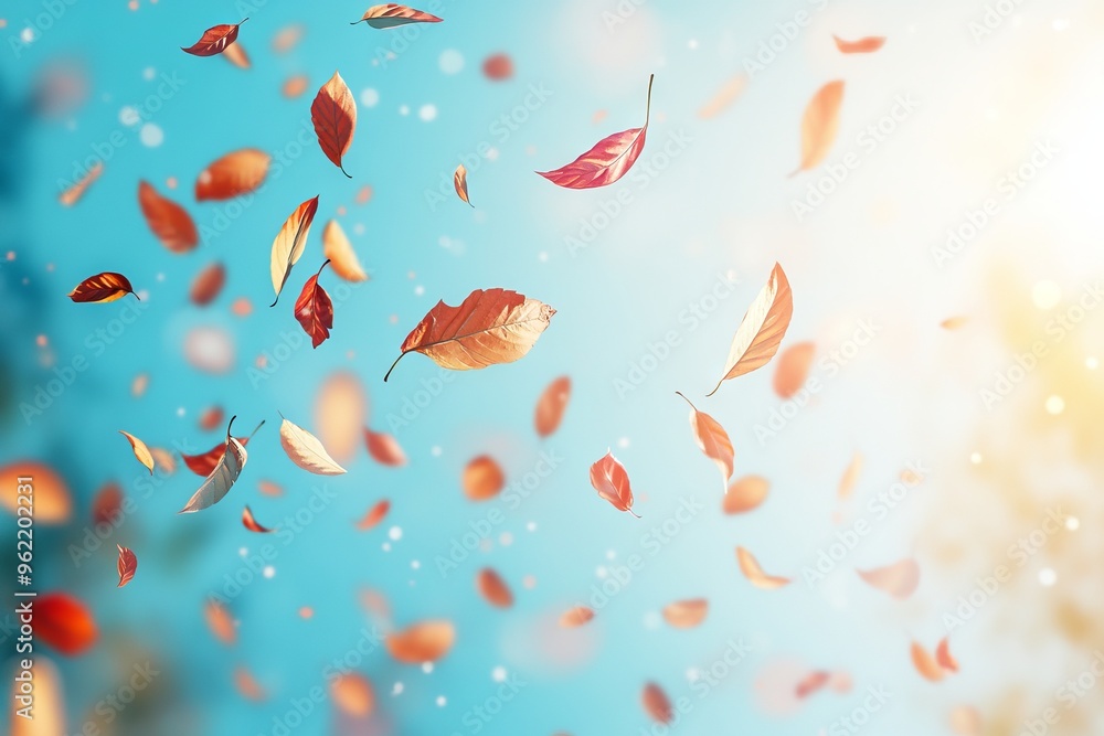 Autumn Leaves Falling in the Air with Light Blue Background. AI generated illustration Autumn Leaves Falling in the Air with Light Blue Background. AI generated illustration