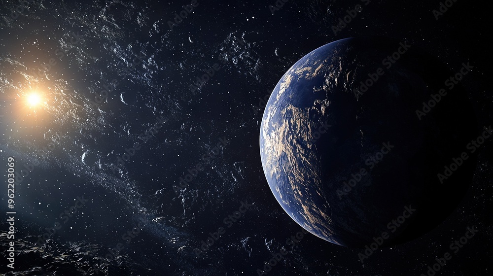 Fototapeta premium An artist's depiction of an exoplanet featuring a radiant focal point at its core