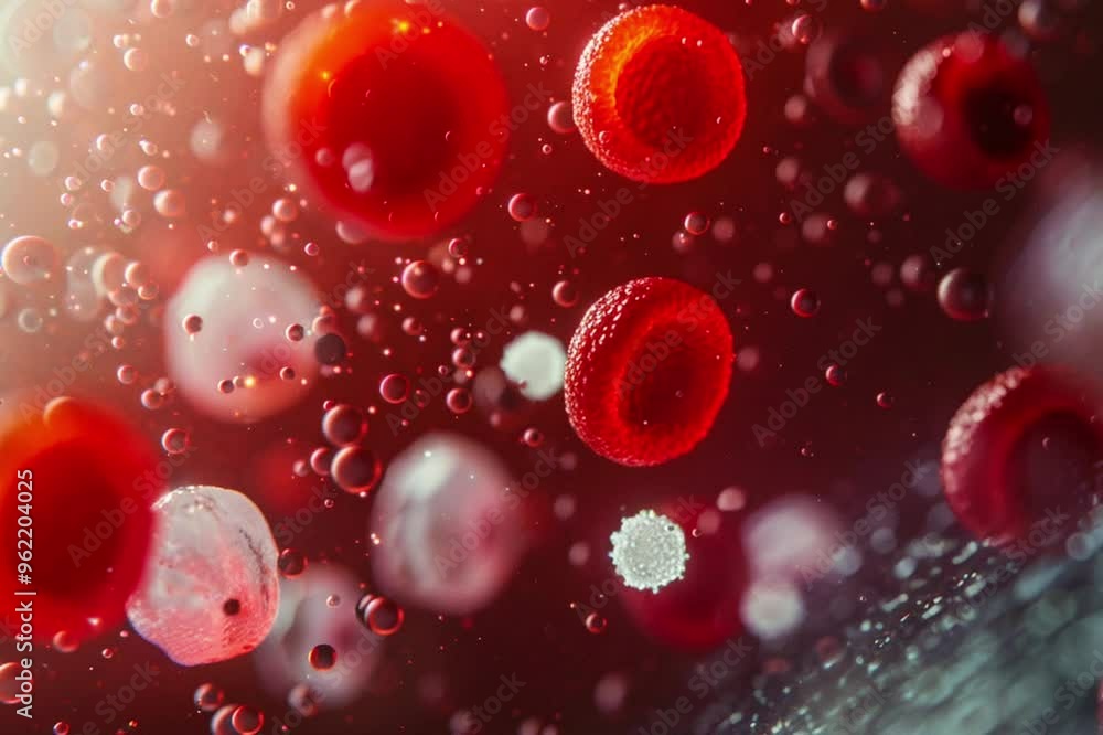 Leukocytes and red blood cells move in a blood vessel Leukocytes and red blood cells move in a blood vessel