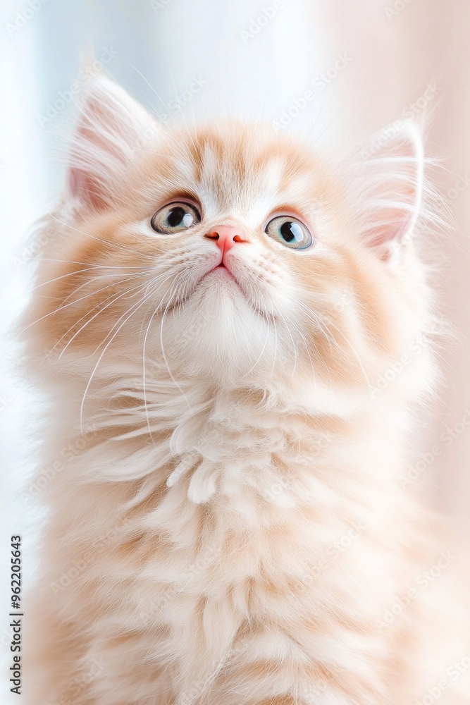 Adorable fluffy beige kitten with wide, curious eyes, gazing upwards Adorable fluffy beige kitten with wide, curious eyes, gazing upwards