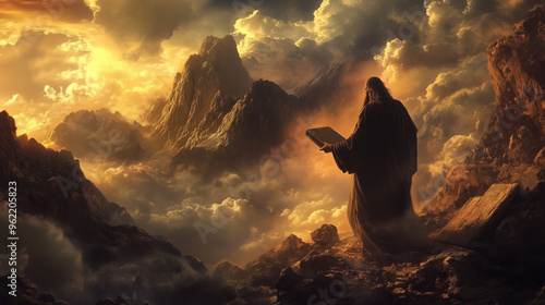 Moses Receiving the Ten Commandments on Mount Sinai at Sunset