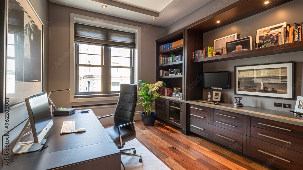 Modern Home Office with Built-in Bookcase and Desk Modern Home Office with Built-in Bookcase and Desk