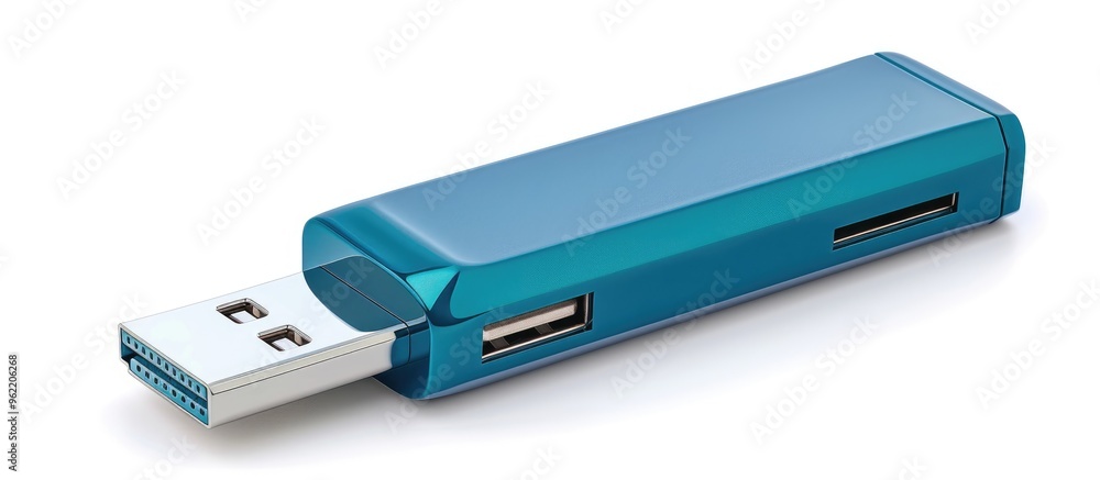 A Blue Usb Flash Drive With White Usb Ports On White Isolated Background A Blue Usb Flash Drive With White Usb Ports On White Isolated Background
