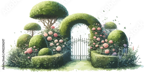 Garden gate, water color effect, vector, Generative AI	
 