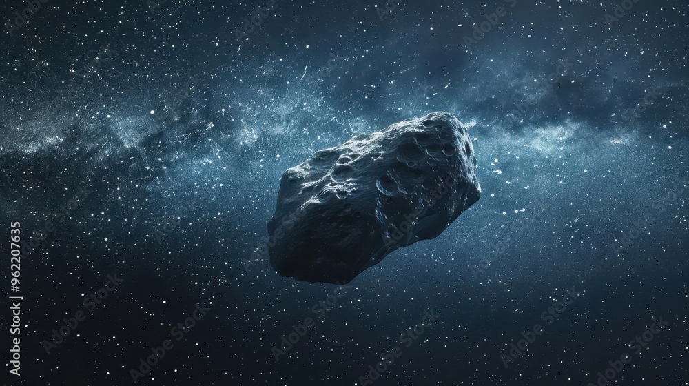 hyperrealistic digital painting of a lone asteroid floating in space intricate surface details craters and shadows create a sense of isolation and cosmic wonder against a starry backdrop hyperrealistic digital painting of a lone asteroid floating in space intricate surface details craters and shadows create a sense of isolation and cosmic wonder against a starry backdrop