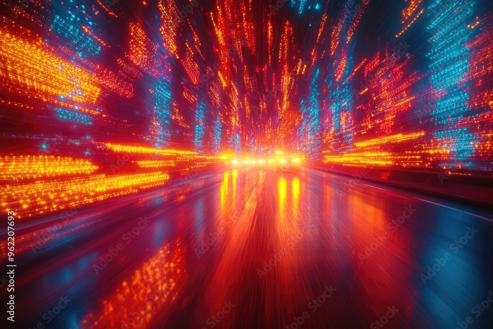 Abstract Cityscape with Red and Blue Lights Streaks Abstract Cityscape with Red and Blue Lights Streaks