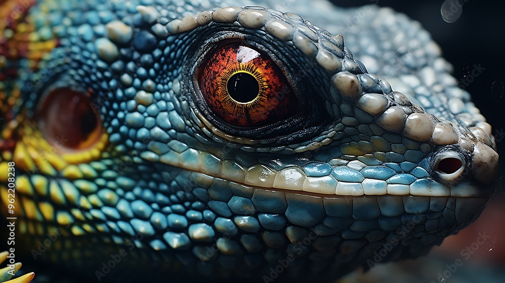 Fototapeta premium A close-up photograph highlighting the intricate scales and patterns on a reptile, rendered in high-definition