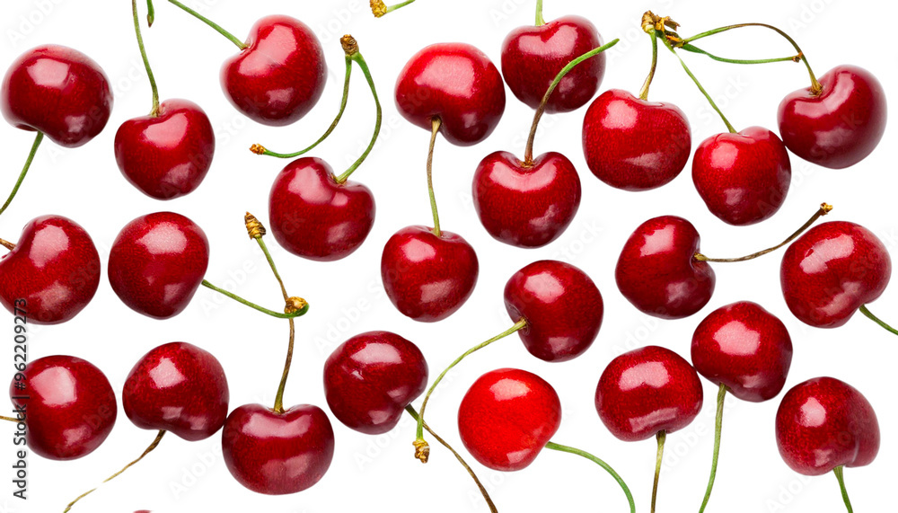 Red Cherry fresh berry pattern from flat view isolated on transparent background. Red Cherry fresh berry pattern from flat view isolated on transparent background.