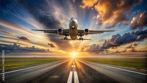  passenger plane fly up over take off runway