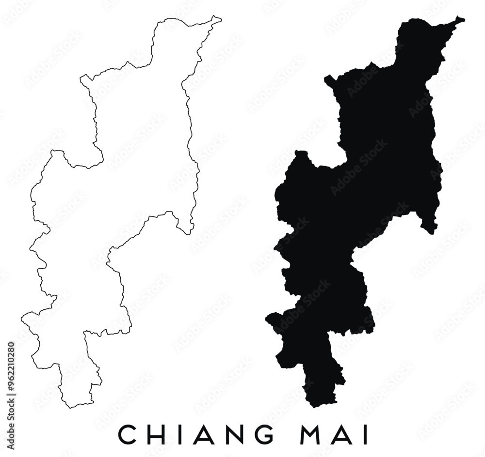 Obraz premium Chiang Mai map outline and black silhouette vector