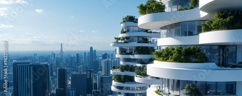 Futuristic cityscape with buildings made from advanced biomaterials, sustainable architecture, bio-inspired construction