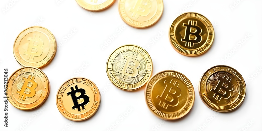 Bitcoin Coins Scattered on White Background Cryptocurrency Concept Bitcoin Coins Scattered on White Background Cryptocurrency Concept