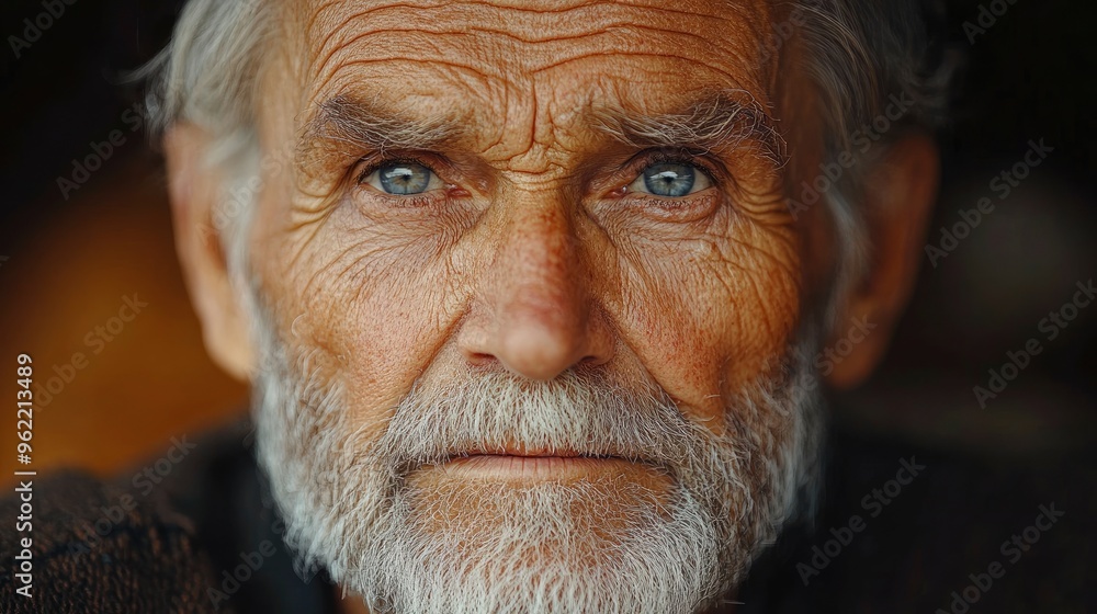 Closeup Portrait of a Senior Man with Blue Eyes and a White Beard Closeup Portrait of a Senior Man with Blue Eyes and a White Beard