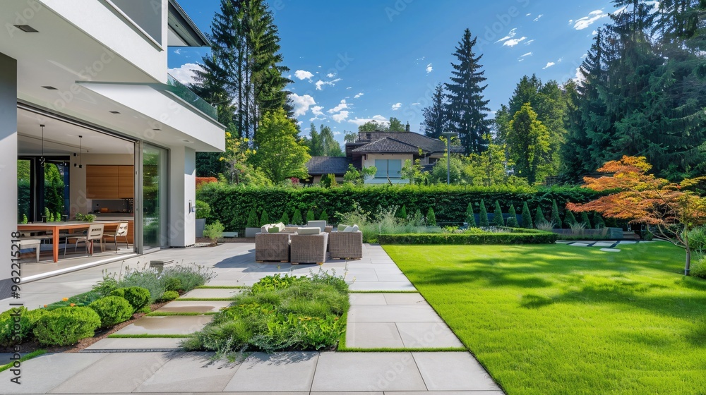 Modern House with Beautiful Landscaped Backyard Modern House with Beautiful Landscaped Backyard