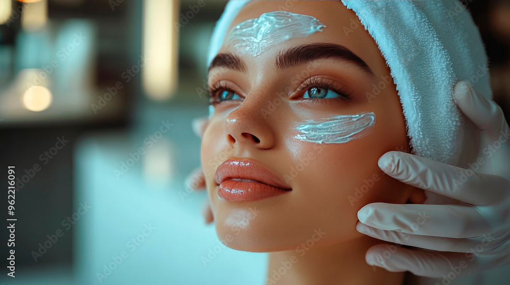 Young beautiful woman getting face treatment in beauty salon. Young beautiful woman getting face treatment in beauty salon.
