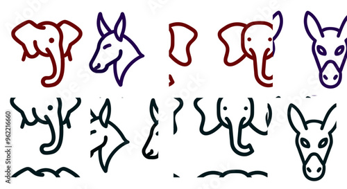 USA political parties symbol icons. Crimson and navy + black colors 
