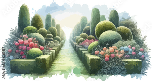 Garden path, water color effect, vector, generative ai