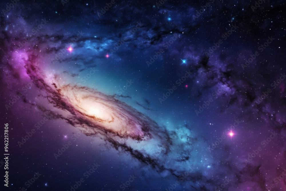 Obraz premium Stunning galaxy background with swirling nebulae and glowing stars, surreal and captivating cosmic scene. For space-inspired design, sci-fi project, wallpaper, backdrop, futuristic themes, digital art