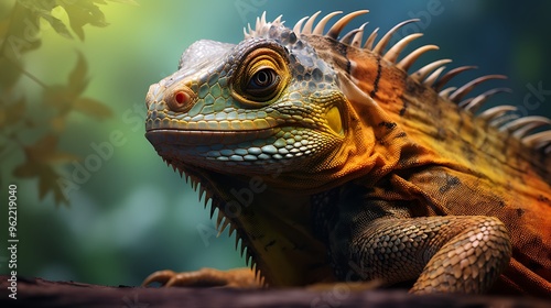 A dynamic shot featuring a reptile in a striking pose, emphasizing the textures and colors in breathtaking