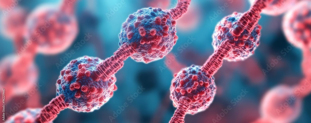 3D representation of gene therapy vectors interacting with cells, genomics in medicine, biotechnology breakthrough 3D representation of gene therapy vectors interacting with cells, genomics in medicine, biotechnology breakthrough