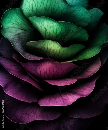 A floralinspired gradient transitioning from rich purple to deep green evoking the abstract beauty of blooming flowers perfect for natural or artistic projects photo