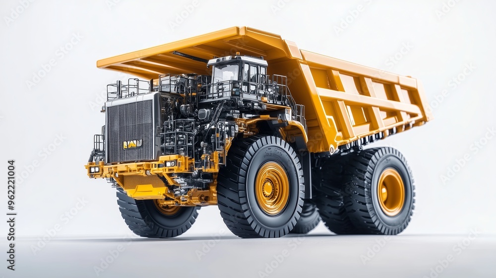 Fototapeta premium A detailed and realistic of a semi transparent modern mining dump truck, showcasing its exterior and