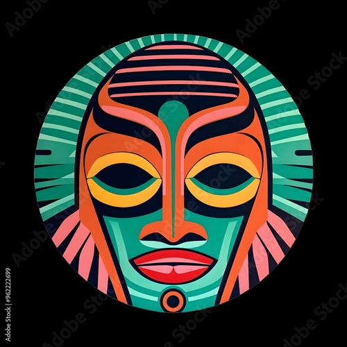 LOGO WITHOUT BACKGROUND OF A COLORFUL AFRICAN MASK photo