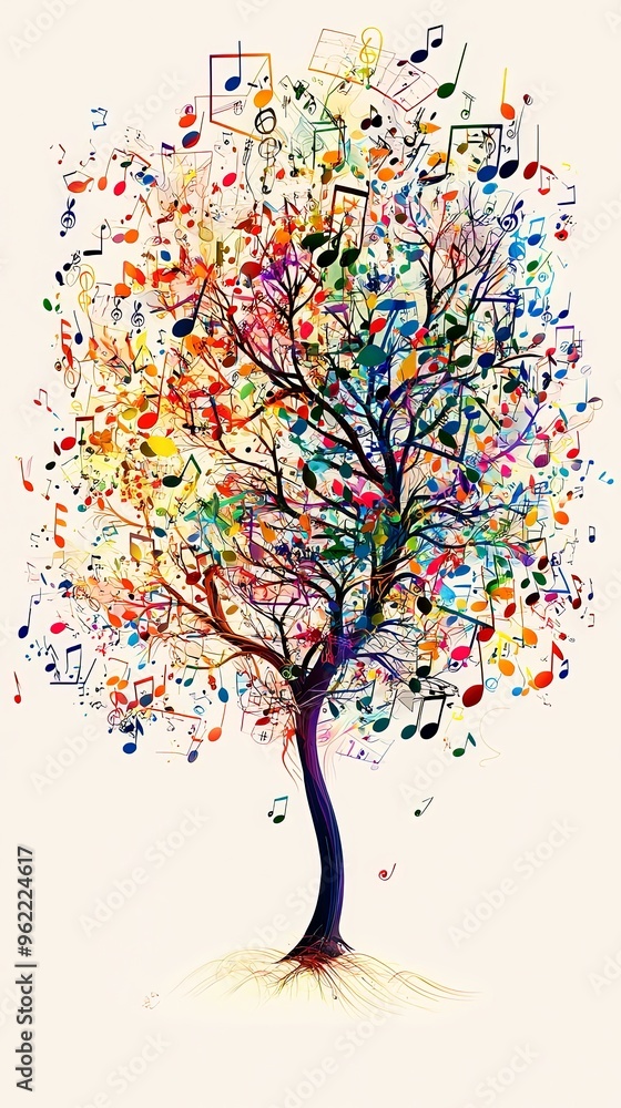 A stunning tree where the leaves transition into musical notes, displaying a fascinating mix of nature and music, portrayed in an aesthetically pleasing style. A stunning tree where the leaves transition into musical notes, displaying a fascinating mix of nature and music, portrayed in an aesthetically pleasing style.